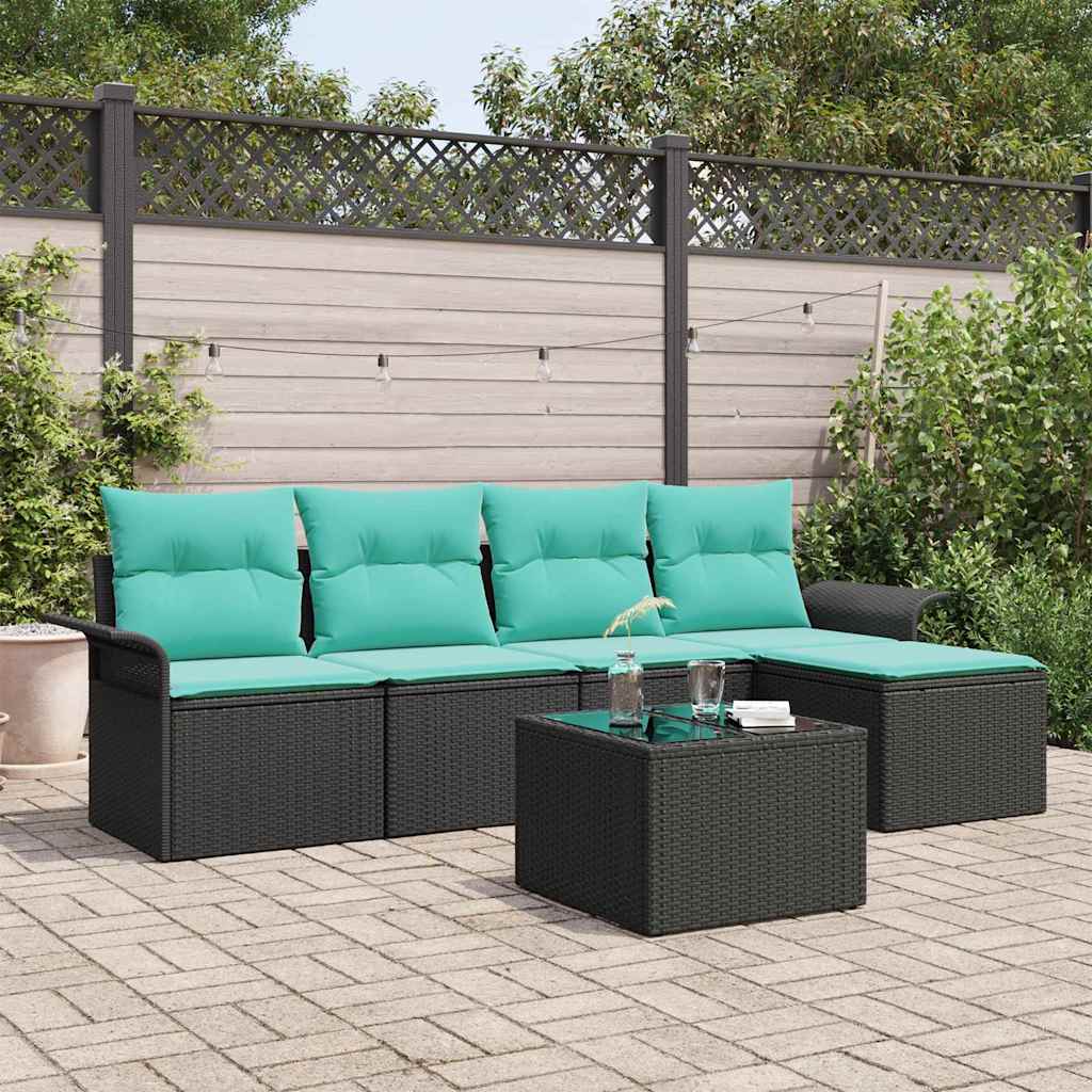 Gartensofa-set mit Kissen 6 pcs Schwarz Poly-Rattan