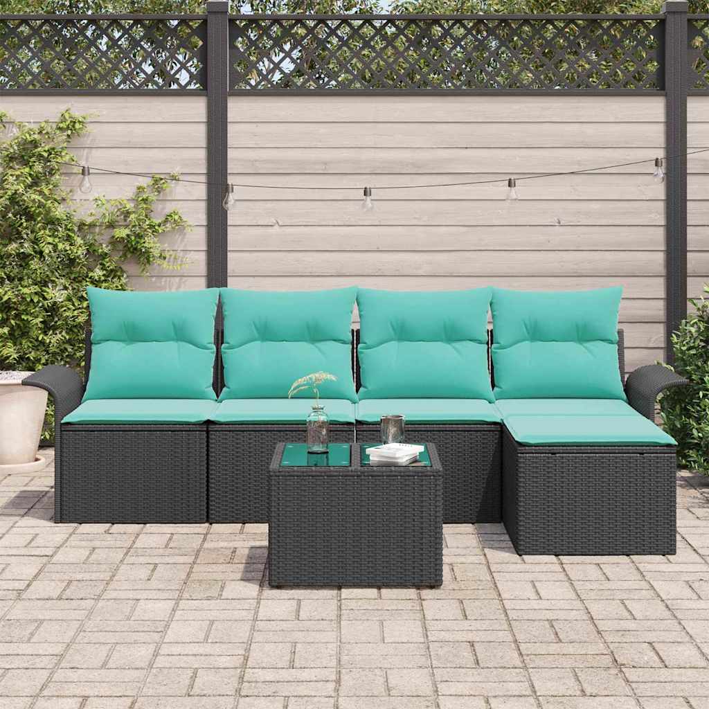 Gartensofa-set mit Kissen 6 pcs Schwarz Poly-Rattan
