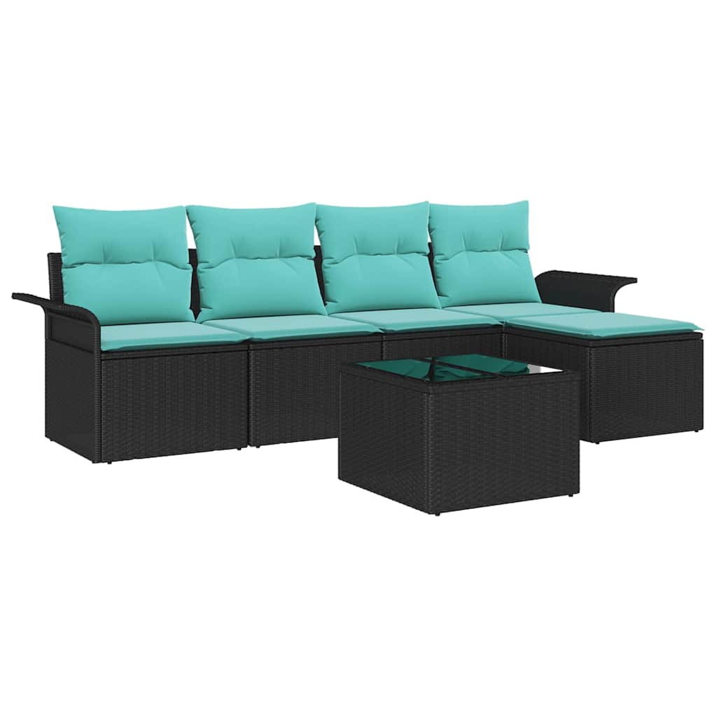 Gartensofa-set mit Kissen 6 pcs Schwarz Poly-Rattan