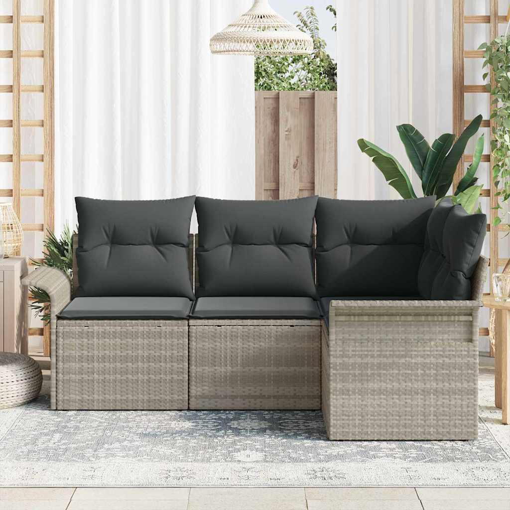 Gartensofa-set mit Kissen 4 pcs Hellgrau Poly-Rattan