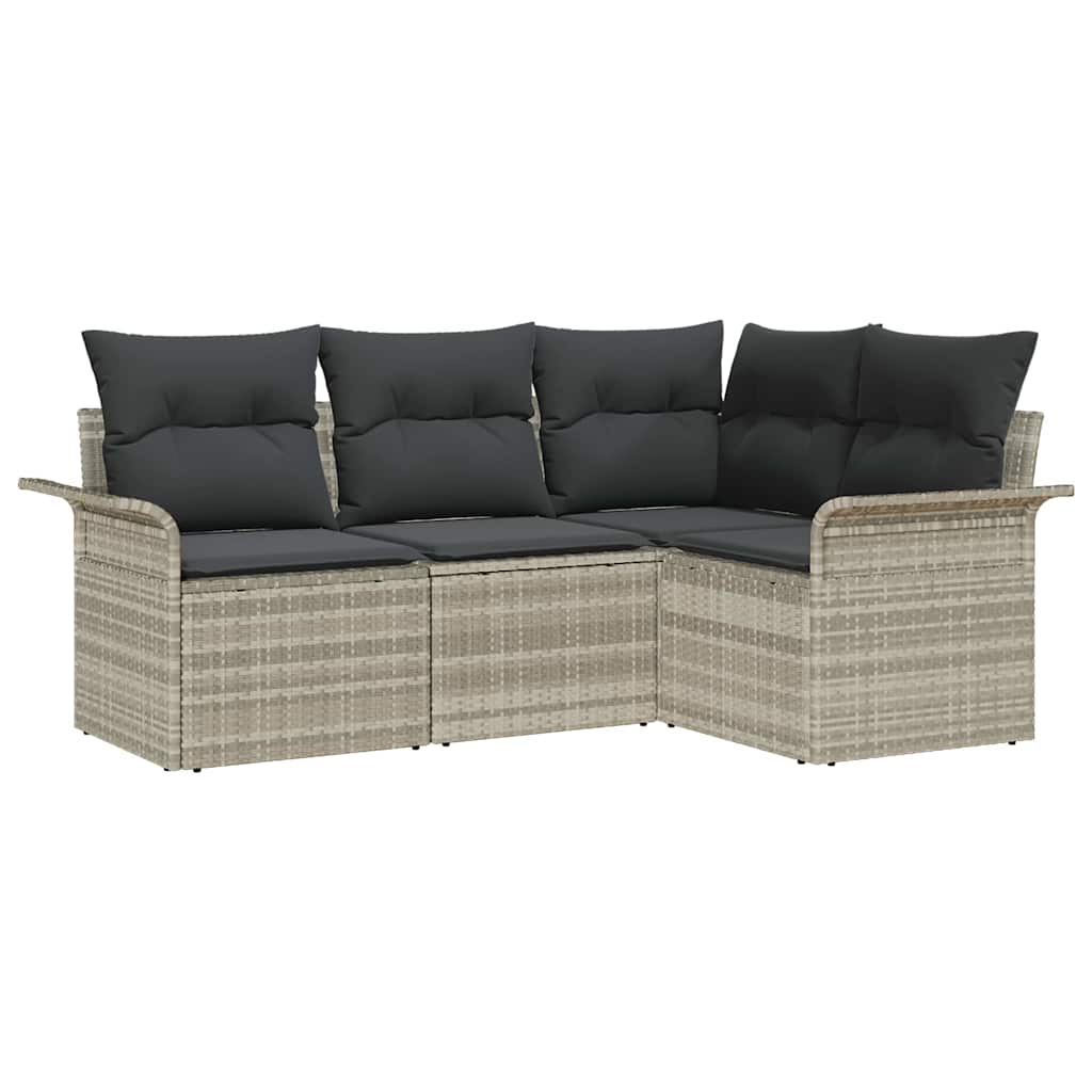 Gartensofa-set mit Kissen 4 pcs Hellgrau Poly-Rattan