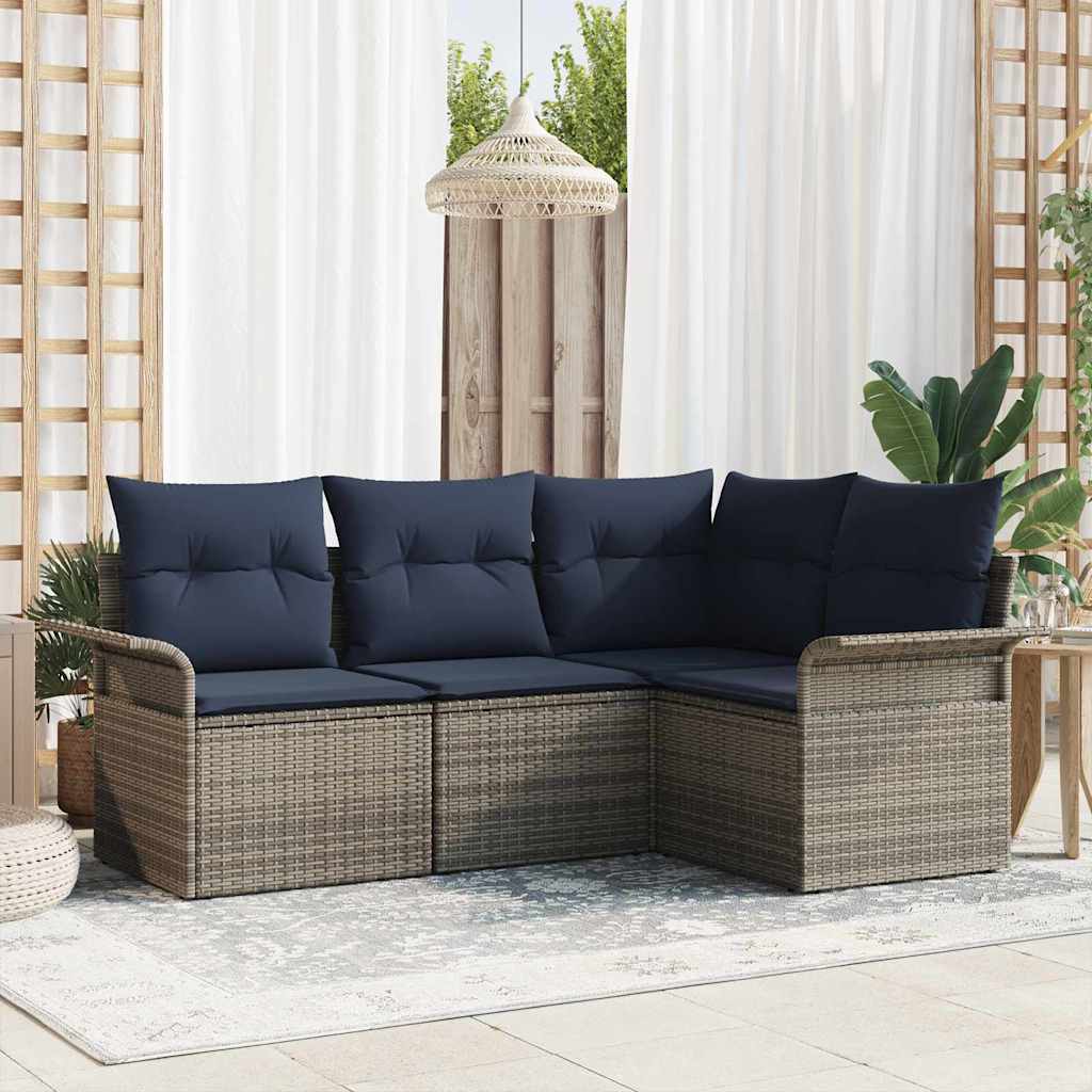 Gartensofa-set mit Kissen 4 pcs Grau Poly-Rattan