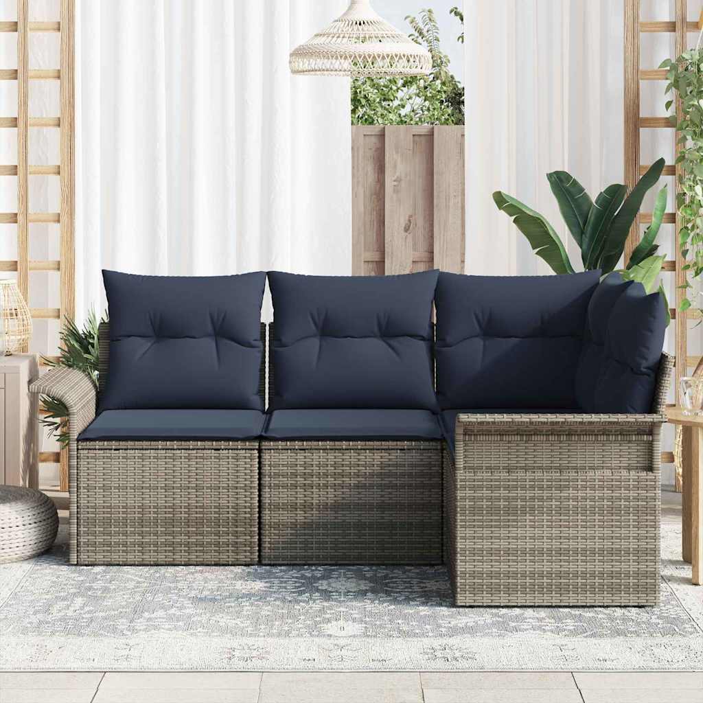 Gartensofa-set mit Kissen 4 pcs Grau Poly-Rattan