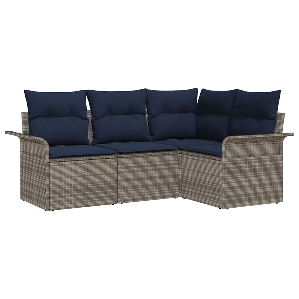 Gartensofa-set mit Kissen 4 pcs Grau Poly-Rattan