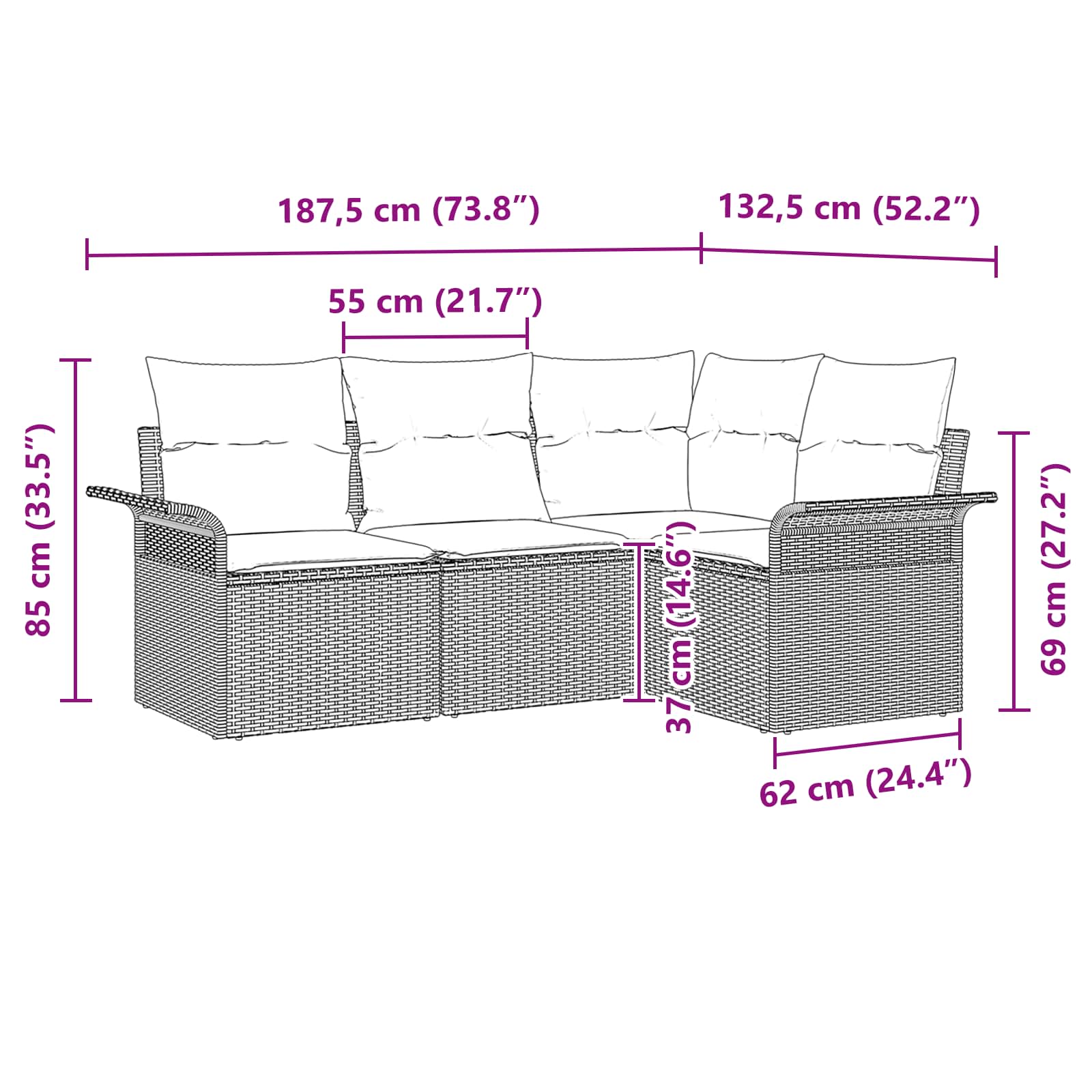 Gartensofa-set mit Kissen Schwarz Poly-Rattan