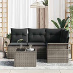 Gartensofa-set mit Kissen 5 pcs Grau Poly-Rattan