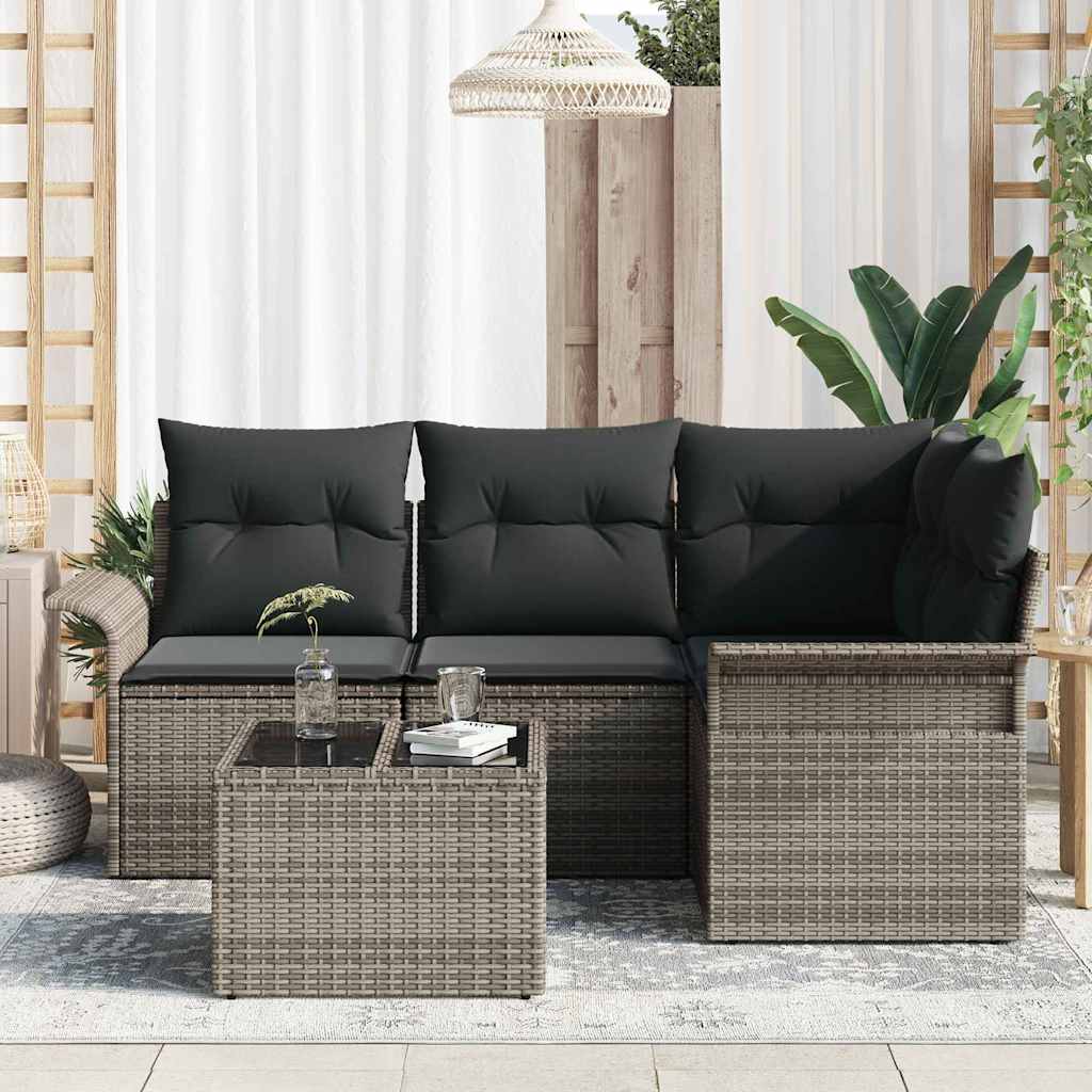 Gartensofa-set mit Kissen 5 pcs Grau Poly-Rattan
