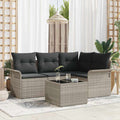 Gartensofa-set mit Kissen 5 pcs Hellgrau Poly-Rattan