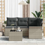 Gartensofa-set mit Kissen 5 pcs Hellgrau Poly-Rattan