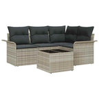 Gartensofa-set mit Kissen 5 pcs Hellgrau Poly-Rattan