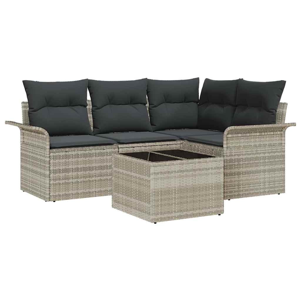 Gartensofa-set mit Kissen 5 pcs Hellgrau Poly-Rattan