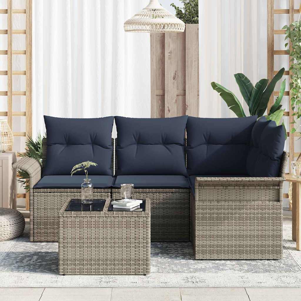 Gartensofa-set mit Kissen 5 pcs Grau Poly-Rattan