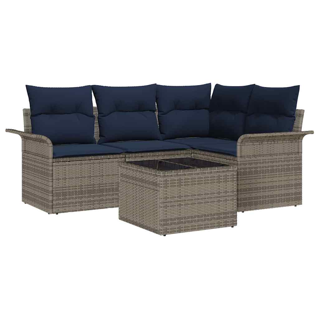 Gartensofa-set mit Kissen 5 pcs Grau Poly-Rattan