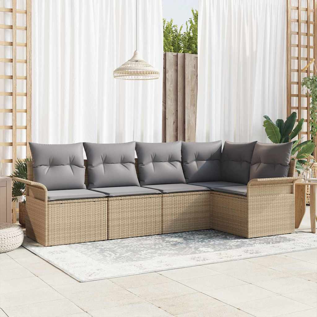 Gartensofa-set mit Kissen 5 pcs Beige Poly-Rattan