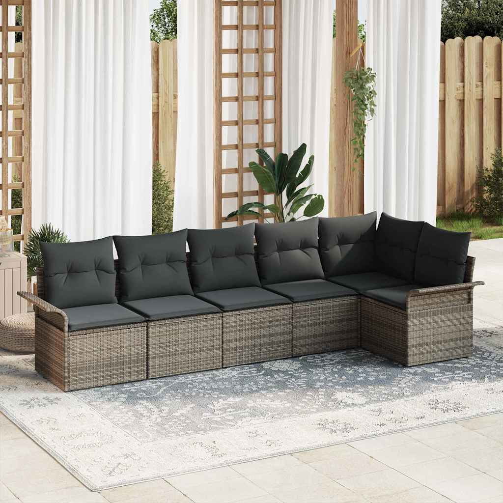 Gartensofa-set mit Kissen 6 pcs Grau Poly-Rattan