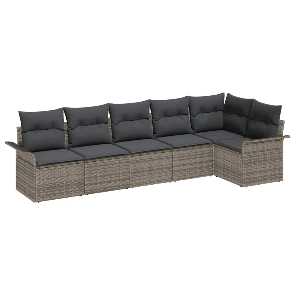 Gartensofa-set mit Kissen 6 pcs Grau Poly-Rattan