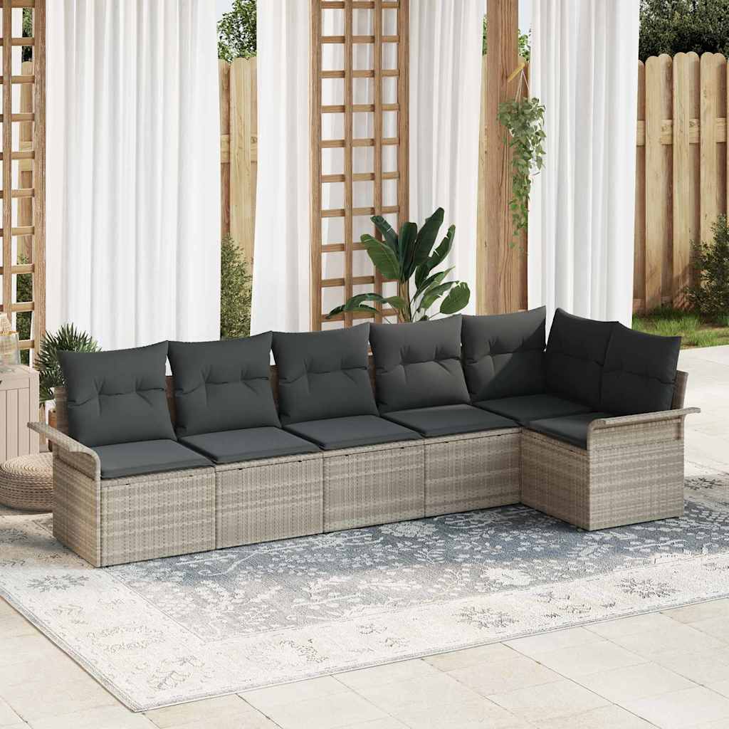 Gartensofa-set mit Kissen 6 pcs Hellgrau Poly-Rattan
