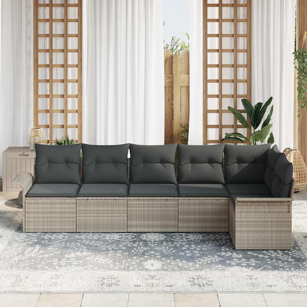 Gartensofa-set mit Kissen 6 pcs Hellgrau Poly-Rattan