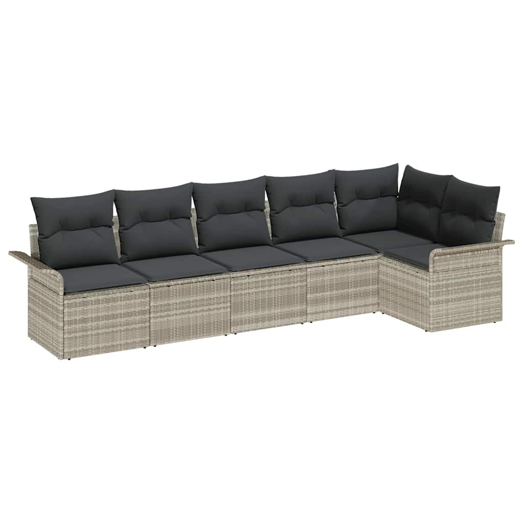 Gartensofa-set mit Kissen 6 pcs Hellgrau Poly-Rattan