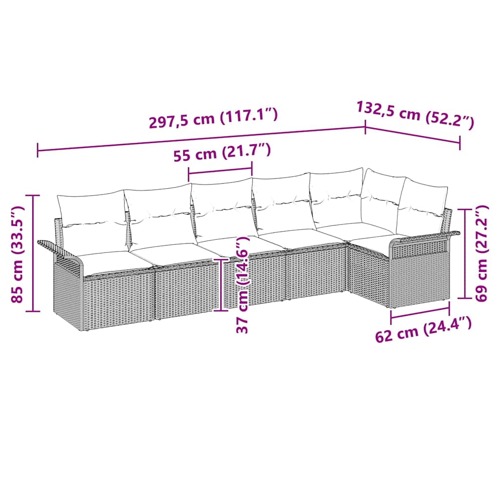 Gartensofa-set mit Kissen 6 pcs Hellgrau Poly-Rattan
