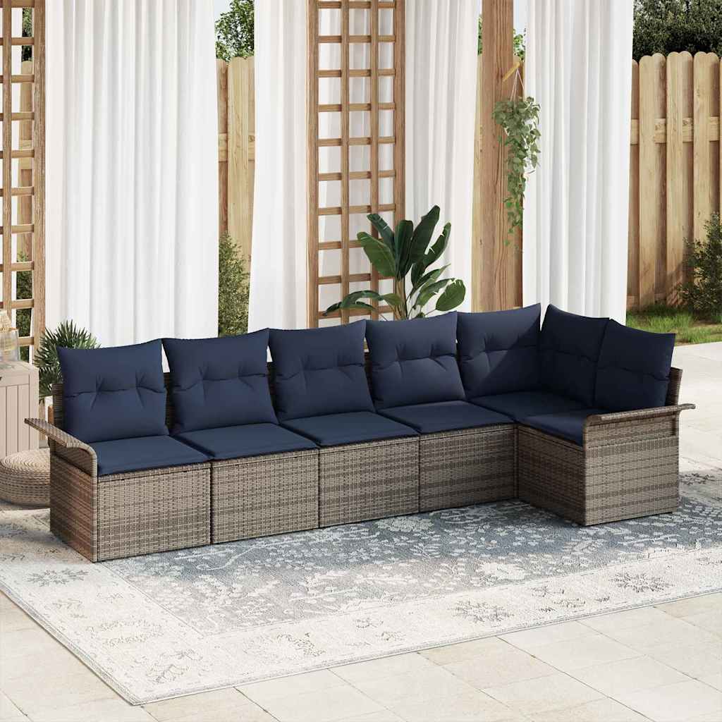 Gartensofa-set mit Kissen 6 pcs Grau Poly-Rattan