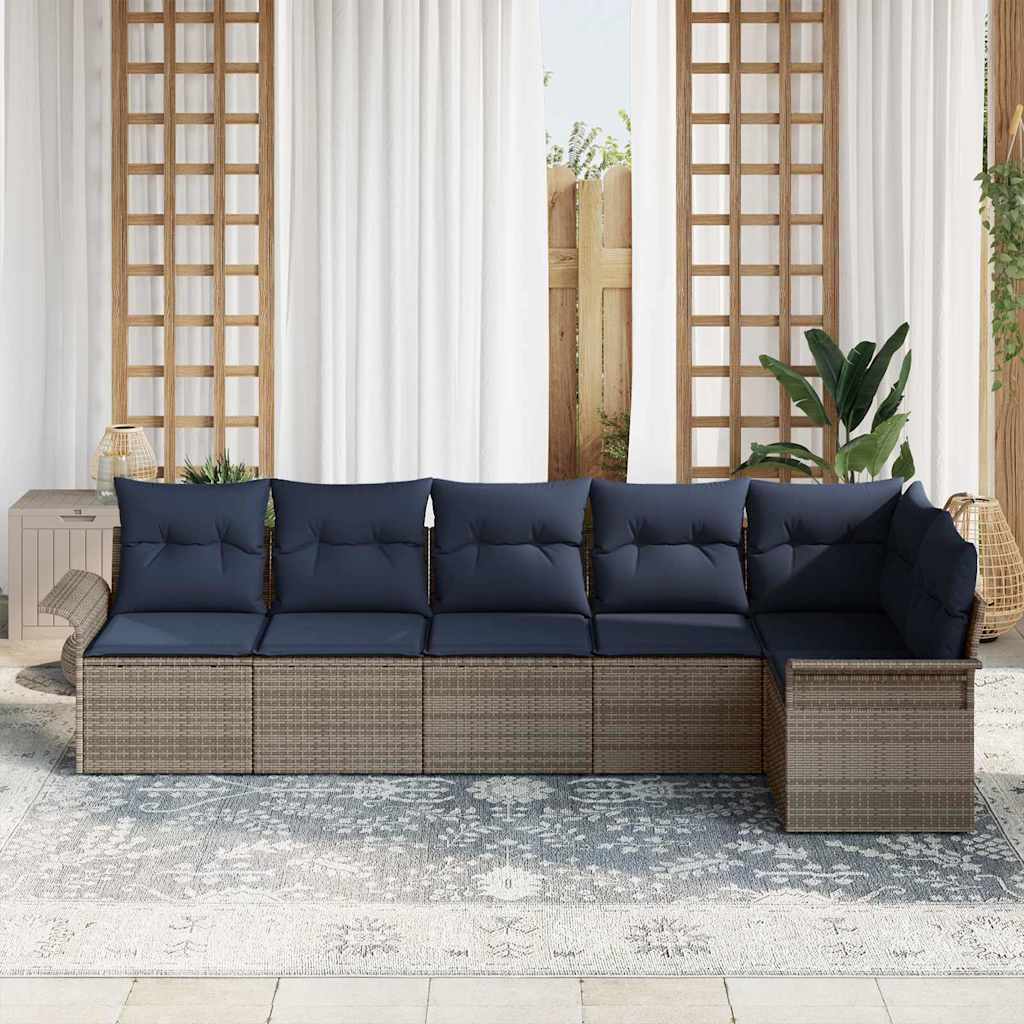 Gartensofa-set mit Kissen 6 pcs Grau Poly-Rattan