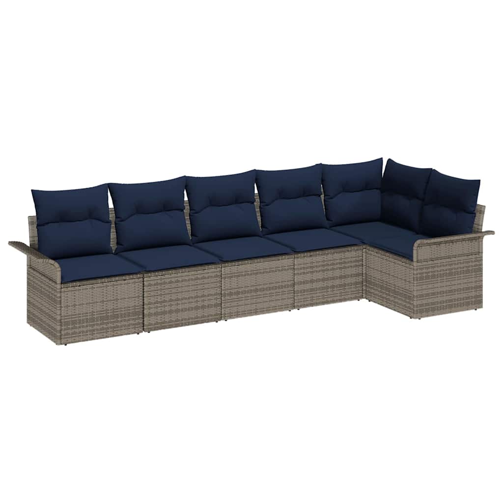 Gartensofa-set mit Kissen 6 pcs Grau Poly-Rattan
