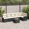 Gartensofa-set mit Kissen 7 pcs Schwarz Poly-Rattan