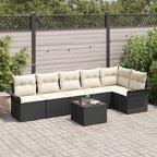 Gartensofa-set mit Kissen 7 pcs Schwarz Poly-Rattan