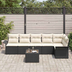 Gartensofa-set mit Kissen 7 pcs Schwarz Poly-Rattan
