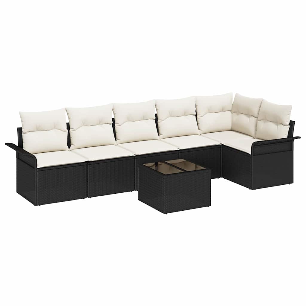 Gartensofa-set mit Kissen 7 pcs Schwarz Poly-Rattan