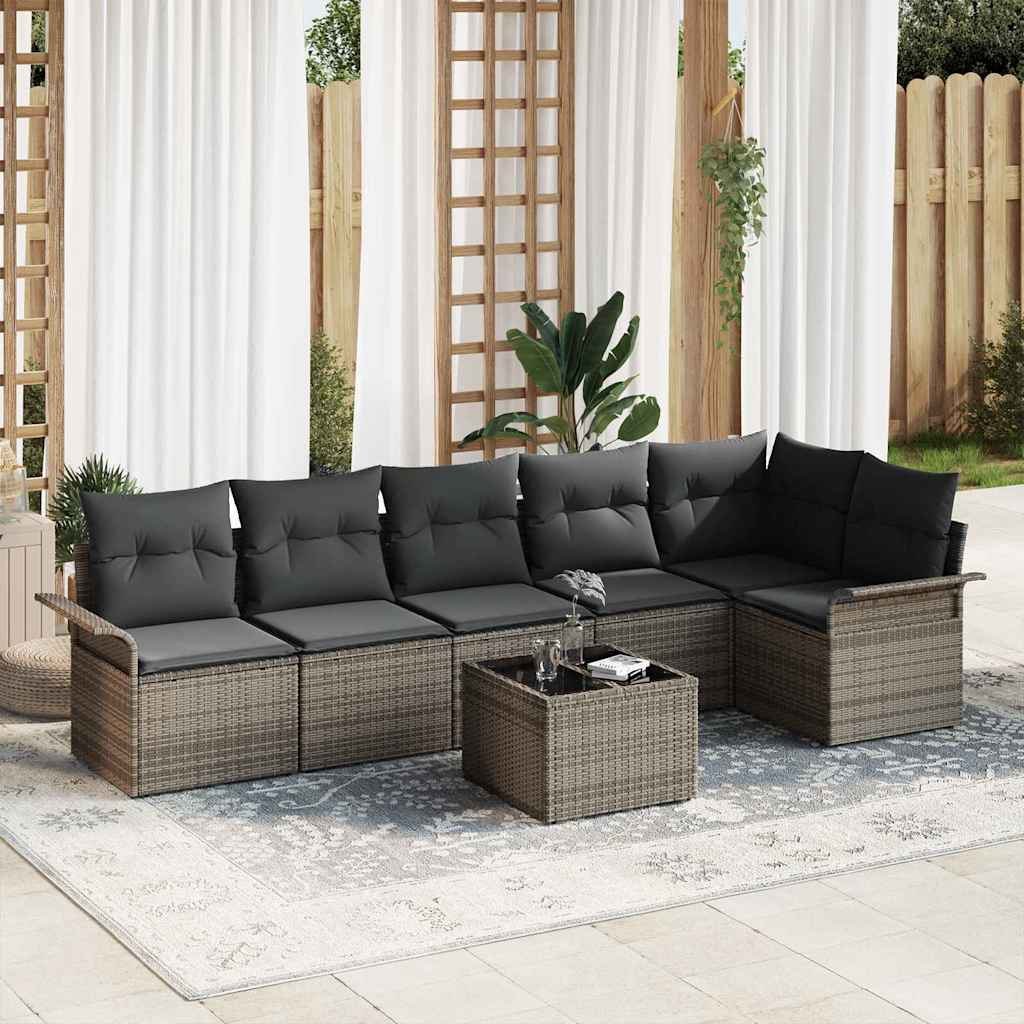 Gartensofa-set mit Kissen 7 pcs Grau Poly-Rattan