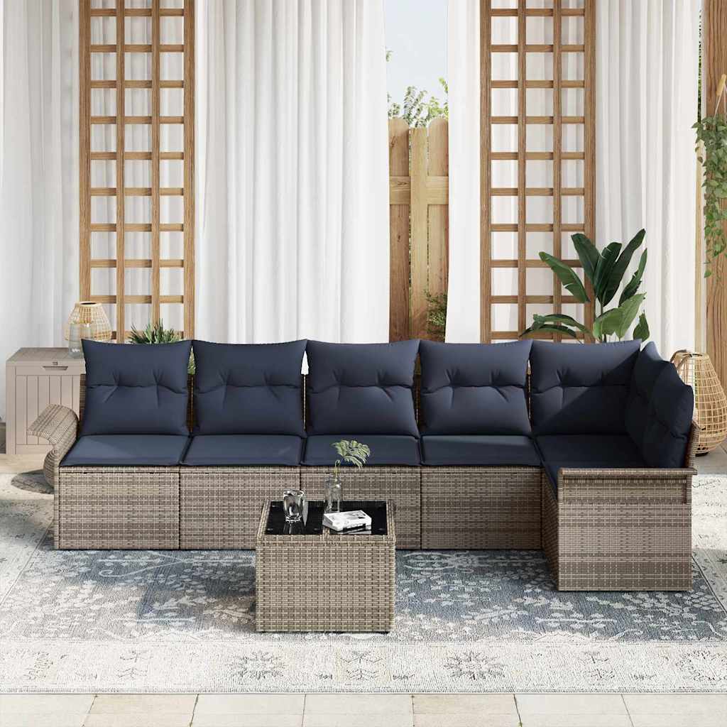 Gartensofa-set mit Kissen 7 pcs Grau Poly-Rattan