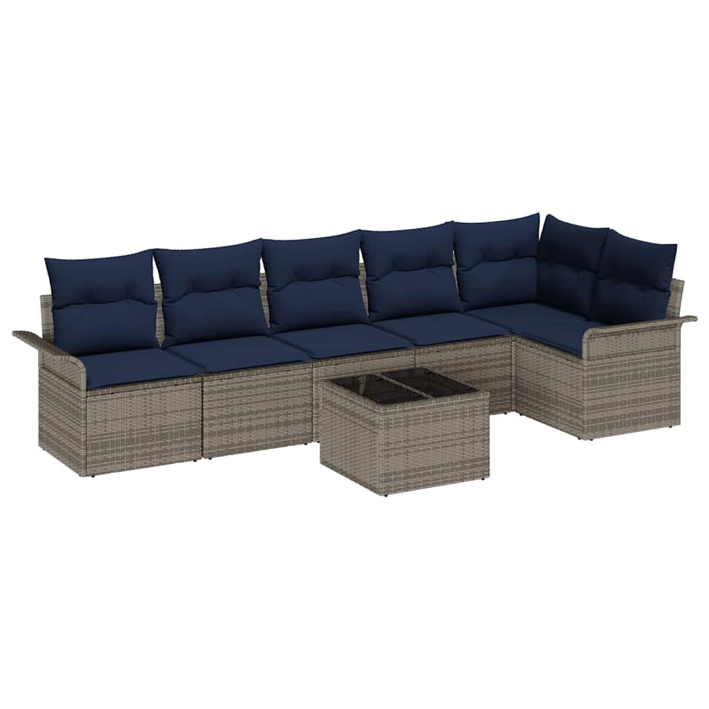 Gartensofa-set mit Kissen 7 pcs Grau Poly-Rattan