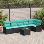 Gartensofa-set mit Kissen 7 pcs Schwarz Poly-Rattan