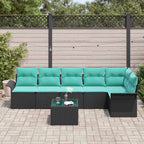 Gartensofa-set mit Kissen 7 pcs Schwarz Poly-Rattan