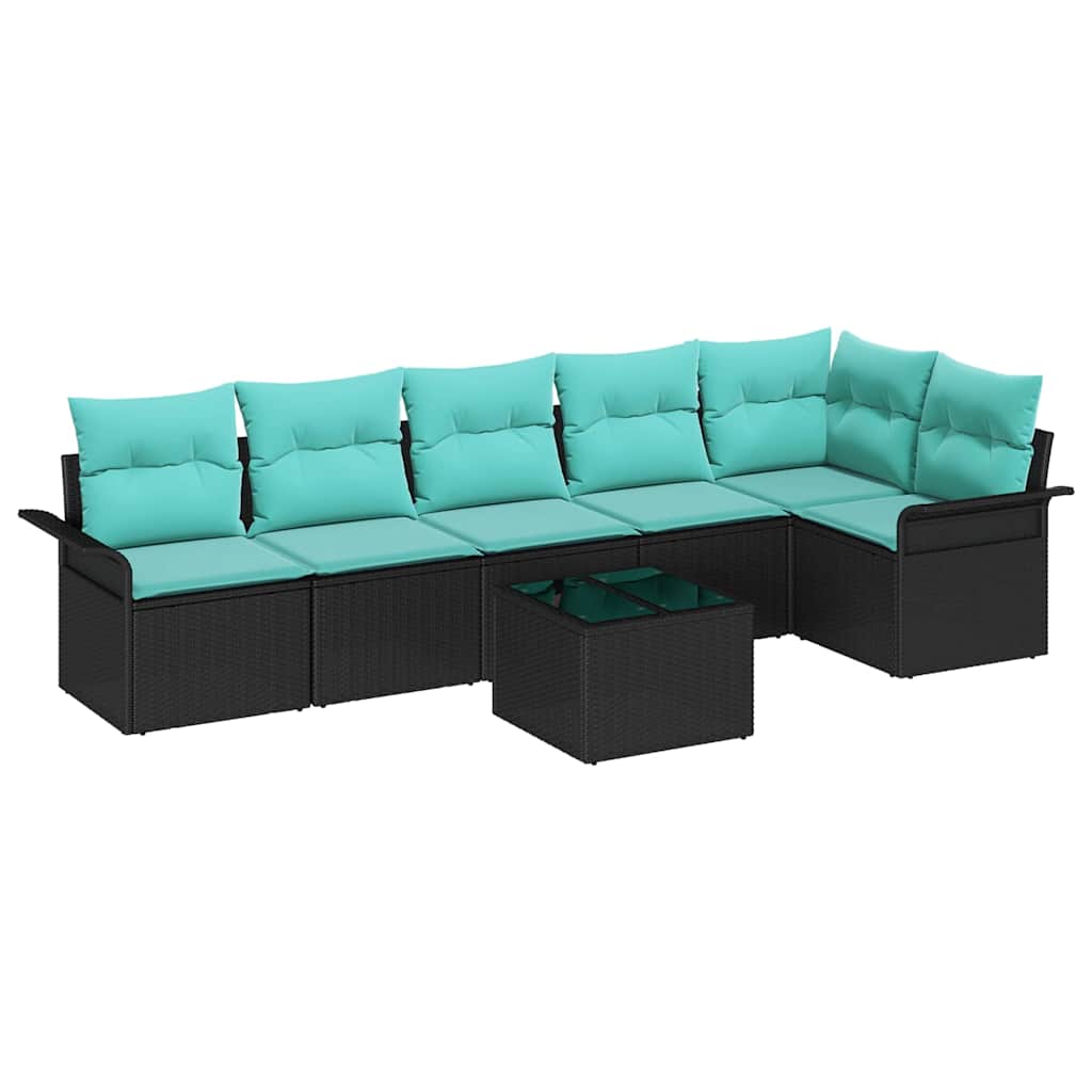 Gartensofa-set mit Kissen 7 pcs Schwarz Poly-Rattan