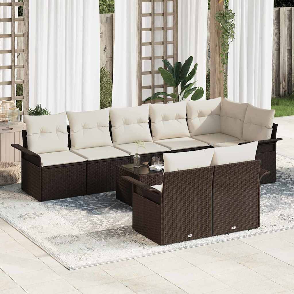 Gartensofa-set mit Kissen 9 pcs Braun Poly-Rattan