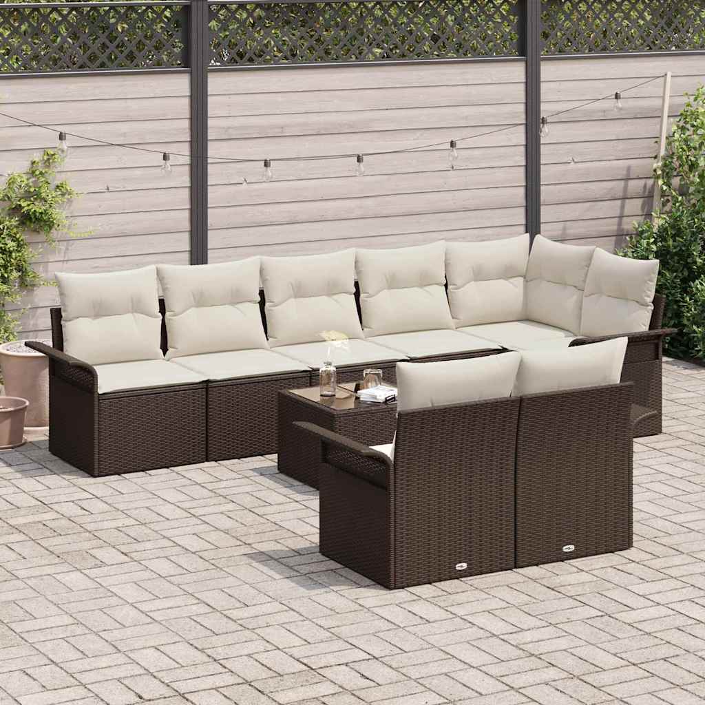 Gartensofa-set mit Kissen 9 pcs Braun Poly-Rattan