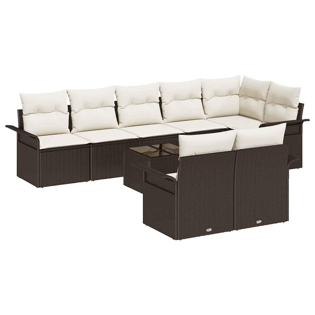 Gartensofa-set mit Kissen 9 pcs Braun Poly-Rattan