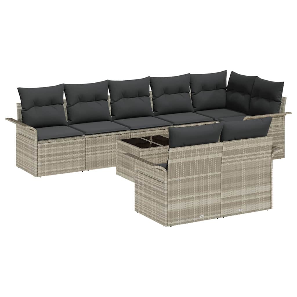 Gartensofa-set mit Kissen 9 pcs Hellgrau Poly-Rattan
