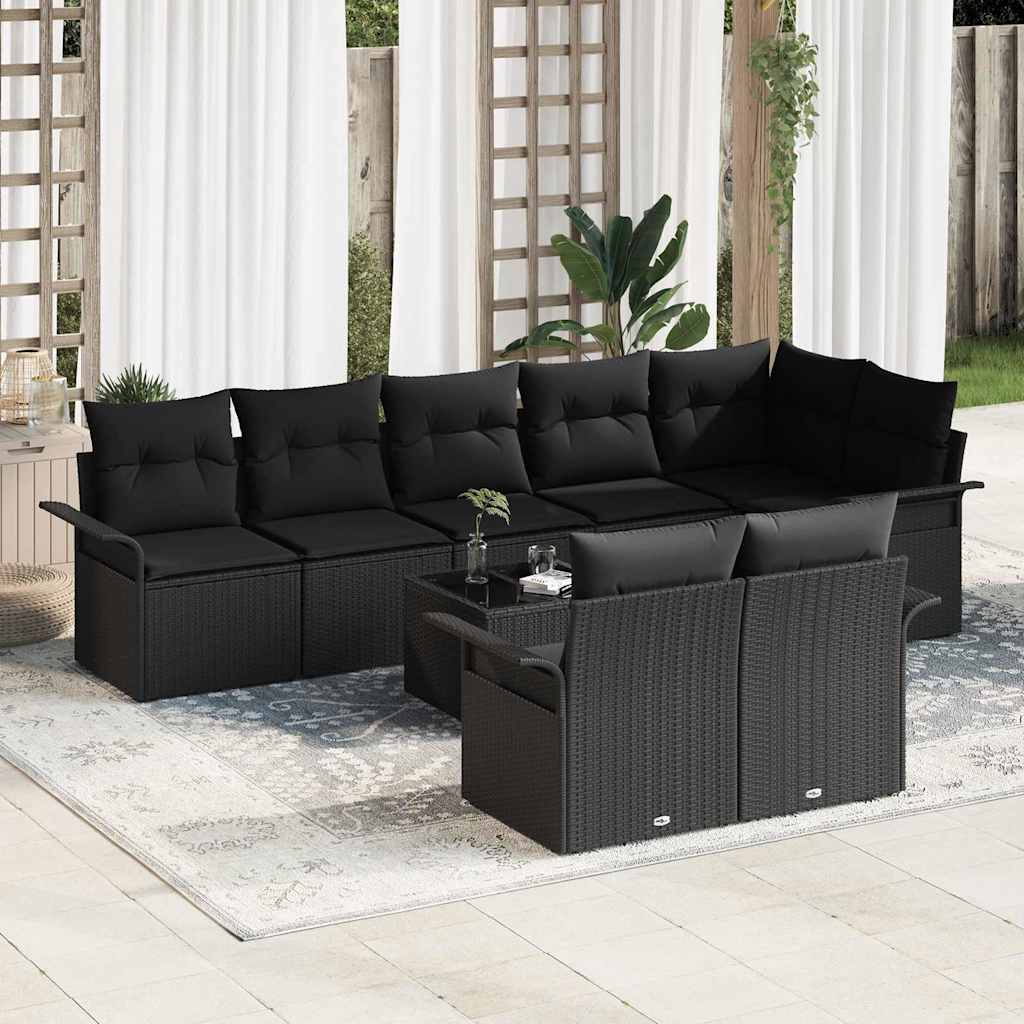 Gartensofa-set mit Kissen 9 pcs Schwarz Poly-Rattan