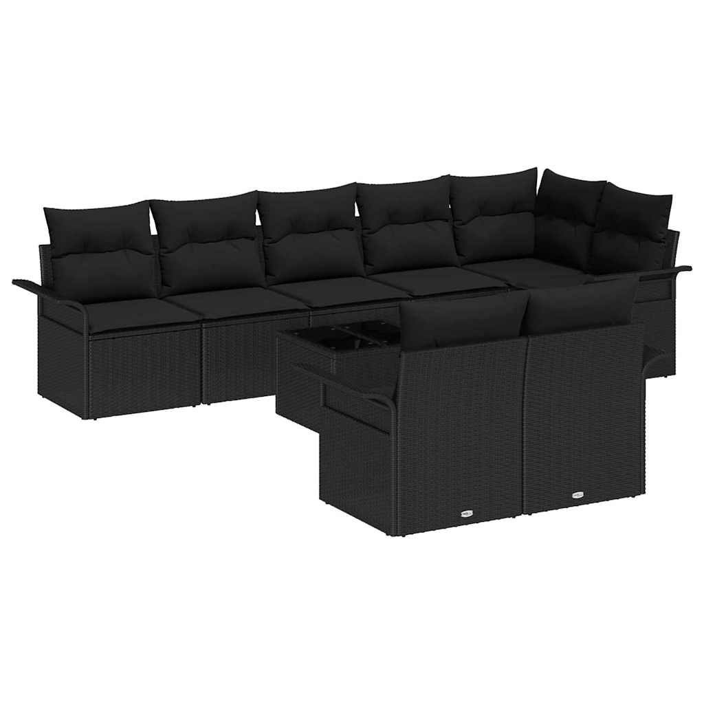 Gartensofa-set mit Kissen 9 pcs Schwarz Poly-Rattan