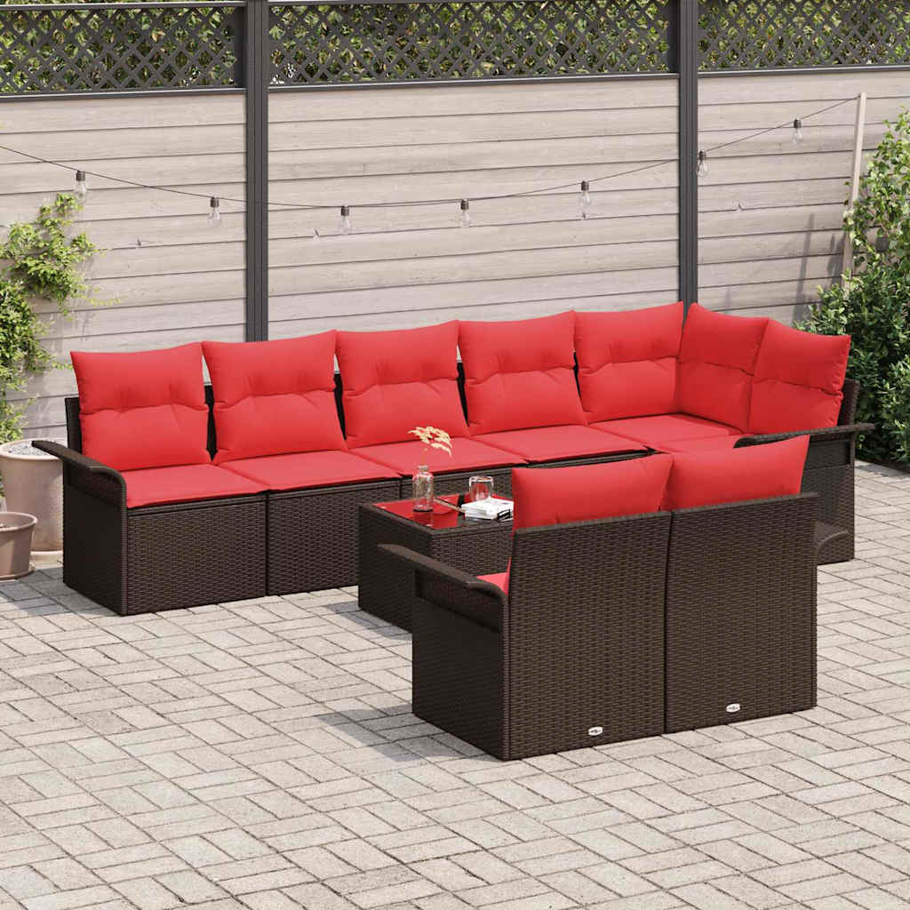 Gartensofa-set mit Kissen 9 pcs Braun Poly-Rattan