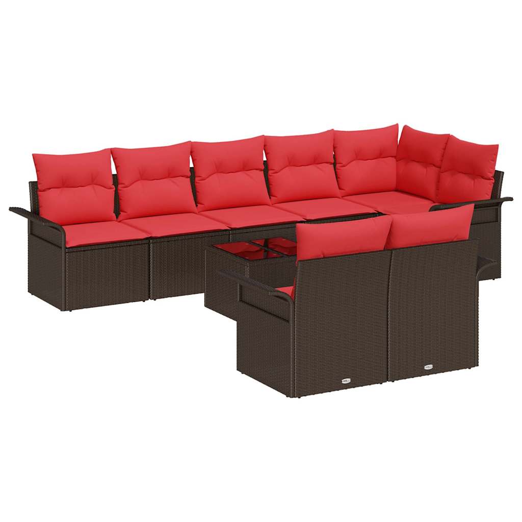 Gartensofa-set mit Kissen 9 pcs Braun Poly-Rattan