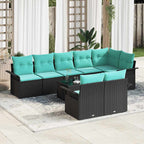 Gartensofa-set mit Kissen 9 pcs Schwarz Poly-Rattan