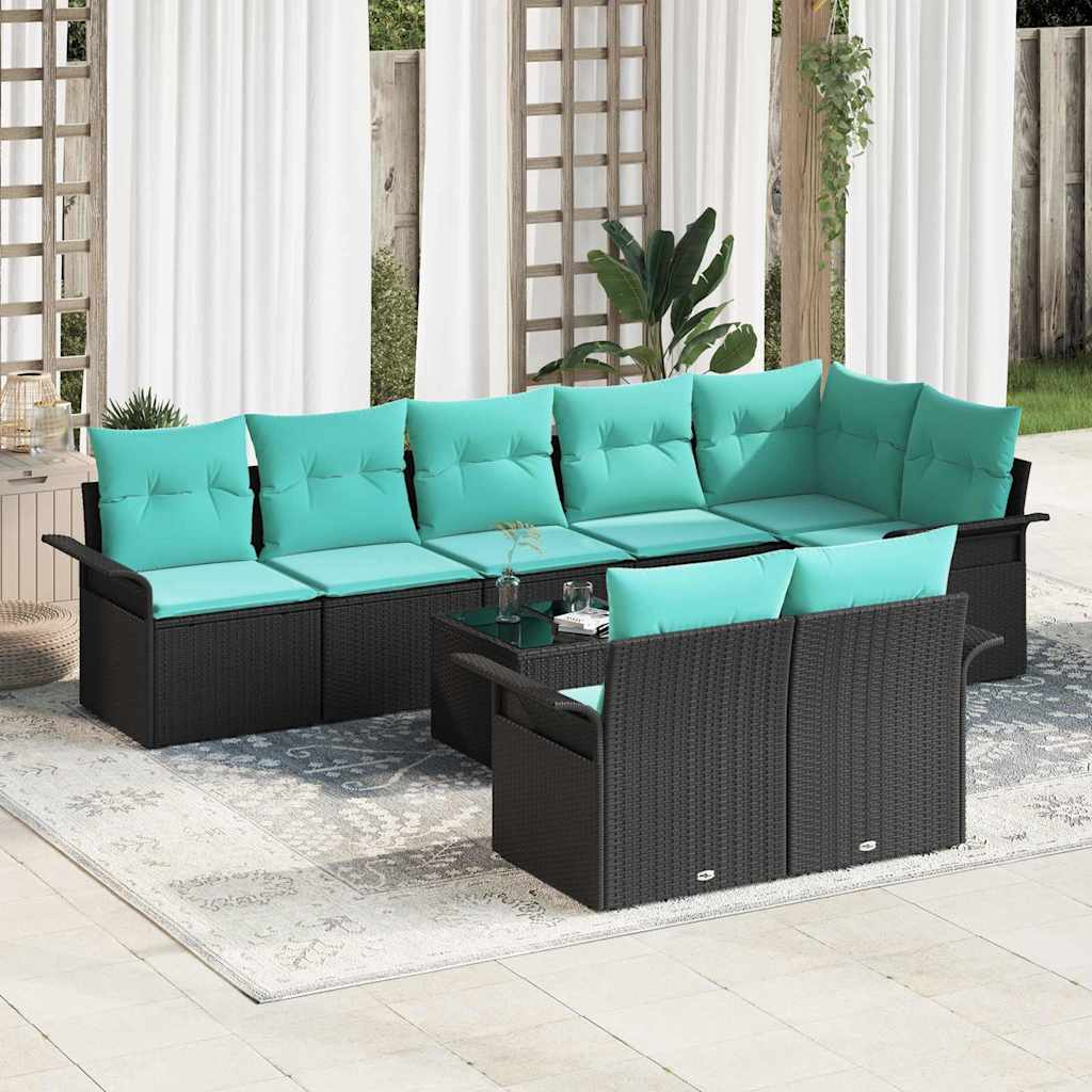Gartensofa-set mit Kissen 9 pcs Schwarz Poly-Rattan