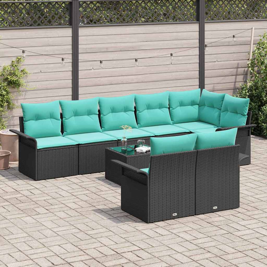Gartensofa-set mit Kissen 9 pcs Schwarz Poly-Rattan
