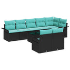 Gartensofa-set mit Kissen 9 pcs Schwarz Poly-Rattan