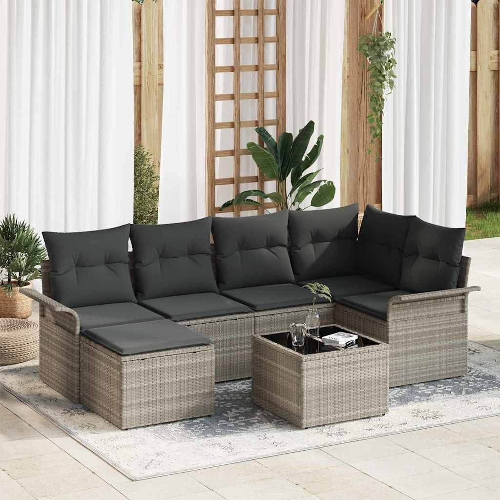 Gartensofa-set mit Kissen 7 pcs Hellgrau Poly-Rattan